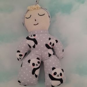 Baby Boy Doll Black Gray Panda Onesie with Matching Cap NWT Size:9.5 Handmade